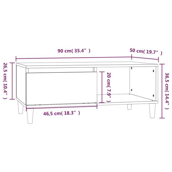 Table basse Blanc brillant 90x50x36,5 cm Bois d'ingénierie - Photo n°9