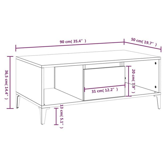 Table basse Blanc brillant 90x50x36,5 cm Bois d'ingénierie - Photo n°9