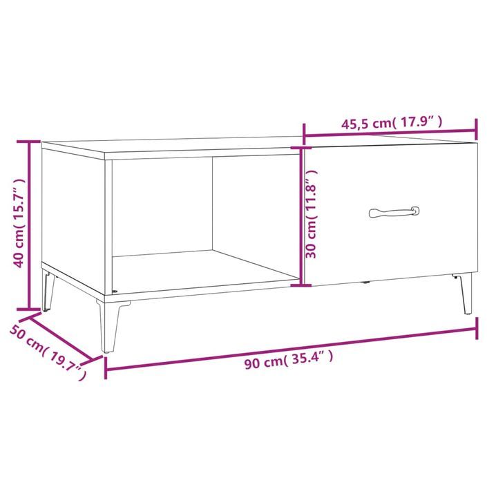 Table basse Blanc brillant 90x50x40 cm Bois d'ingénierie - Photo n°9