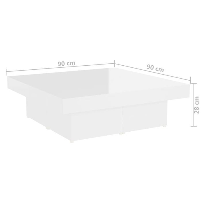 Table basse Blanc brillant 90x90x28 cm - Photo n°7