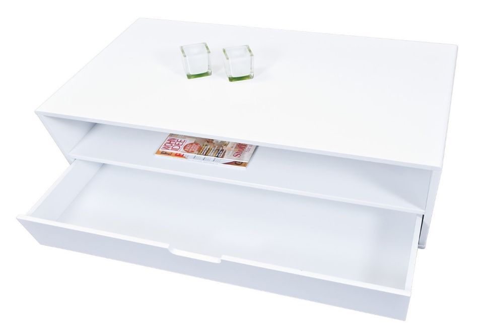 Table basse blanc brillant avec tiroir Bonk - Photo n°2