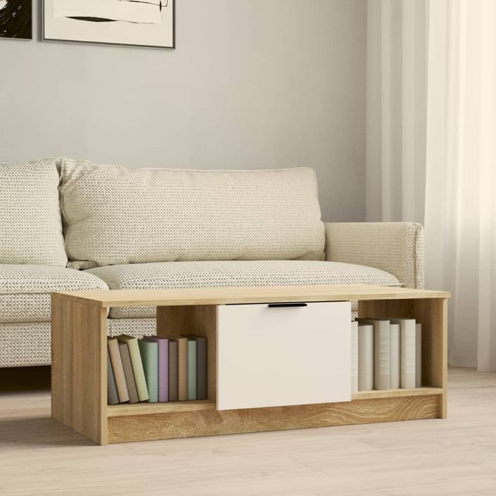 Table basse Blanc et chêne sonoma 102x50x36cm Bois d'ingénierie - Photo n°1