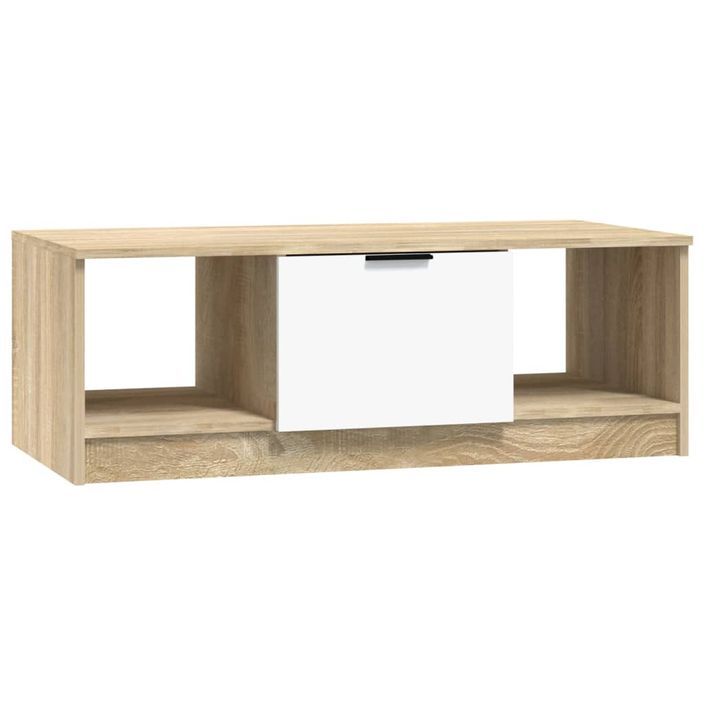 Table basse Blanc et chêne sonoma 102x50x36cm Bois d'ingénierie - Photo n°2