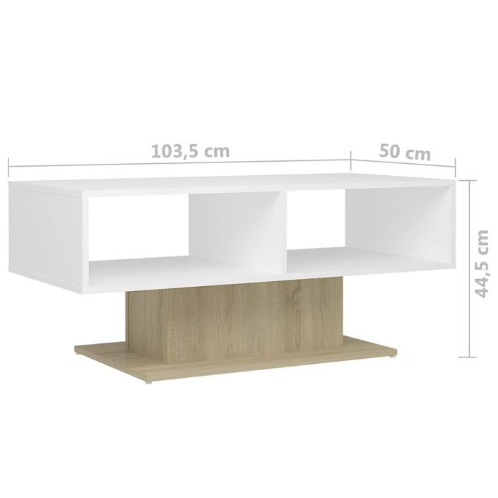 Table basse Blanc et chêne sonoma 103,5x50x44,5 cm - Photo n°6