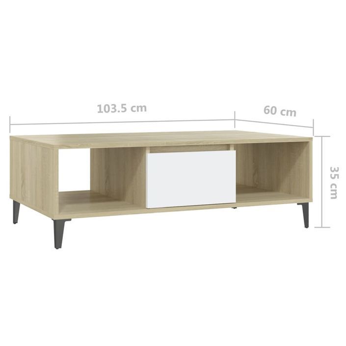 Table basse Blanc et chêne sonoma 103,5x60x35 cm - Photo n°9