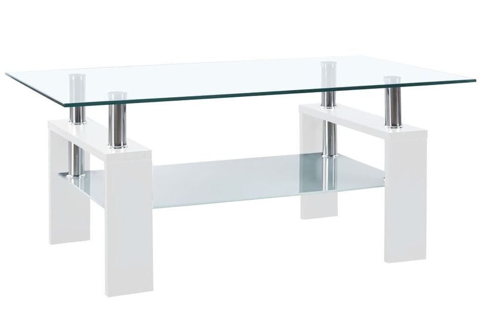 Table basse Blanc et transparent 95x55x40 cm Verre trempé - Photo n°1