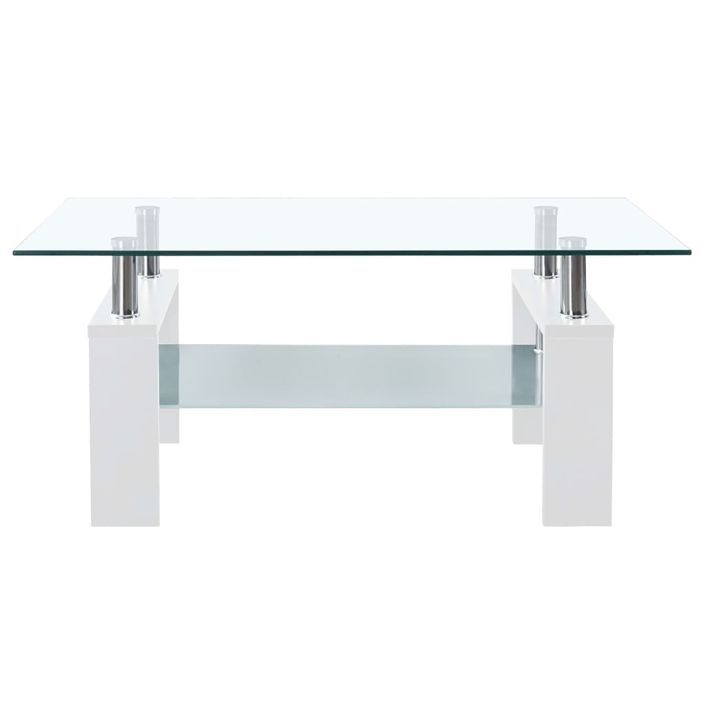 Table basse Blanc et transparent 95x55x40 cm Verre trempé - Photo n°2
