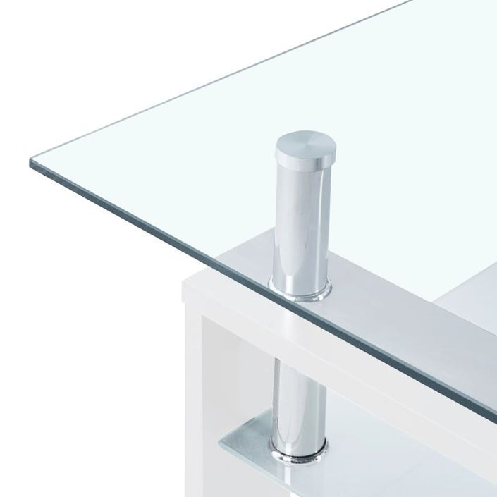 Table basse Blanc et transparent 95x55x40 cm Verre trempé - Photo n°5