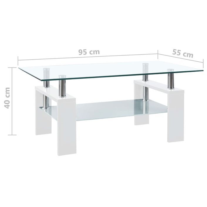 Table basse Blanc et transparent 95x55x40 cm Verre trempé - Photo n°6
