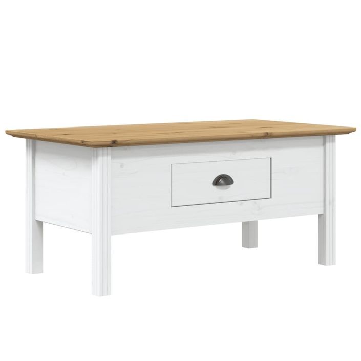 Table basse BODO blanc et marron 100x55x45cm bois de pin massif - Photo n°1