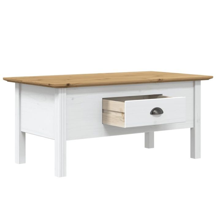 Table basse BODO blanc et marron 100x55x45cm bois de pin massif - Photo n°4