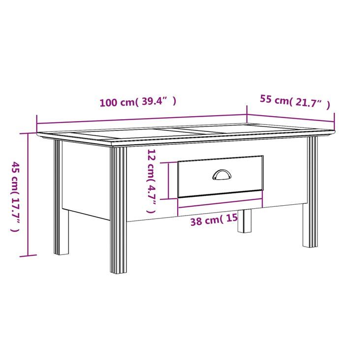 Table basse BODO gris 100x55x45 cm bois de pin massif - Photo n°8