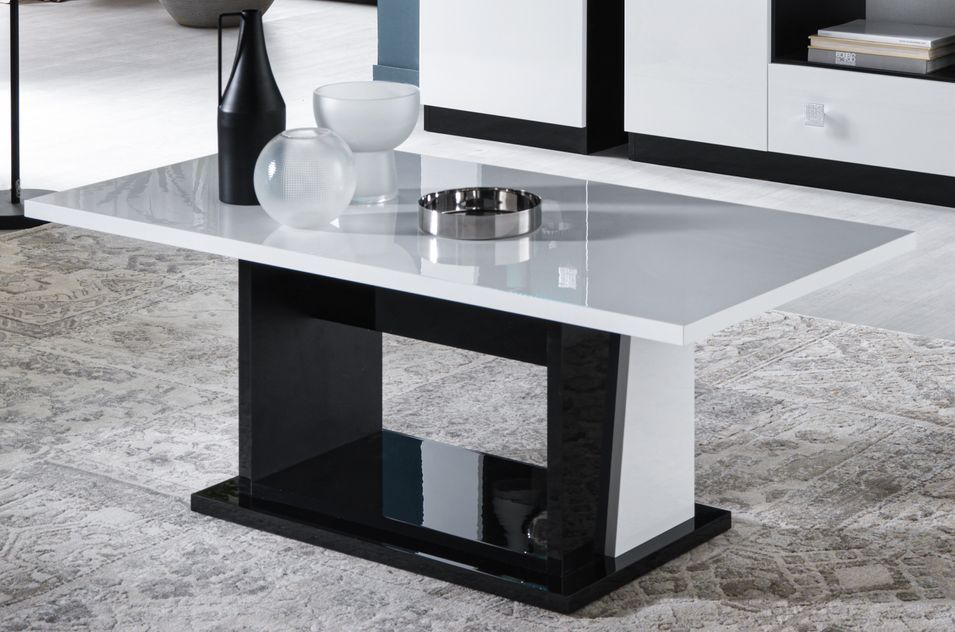 Table basse bois blanc et noir vernis laqué brillant Bilia 120 cm - Photo n°2
