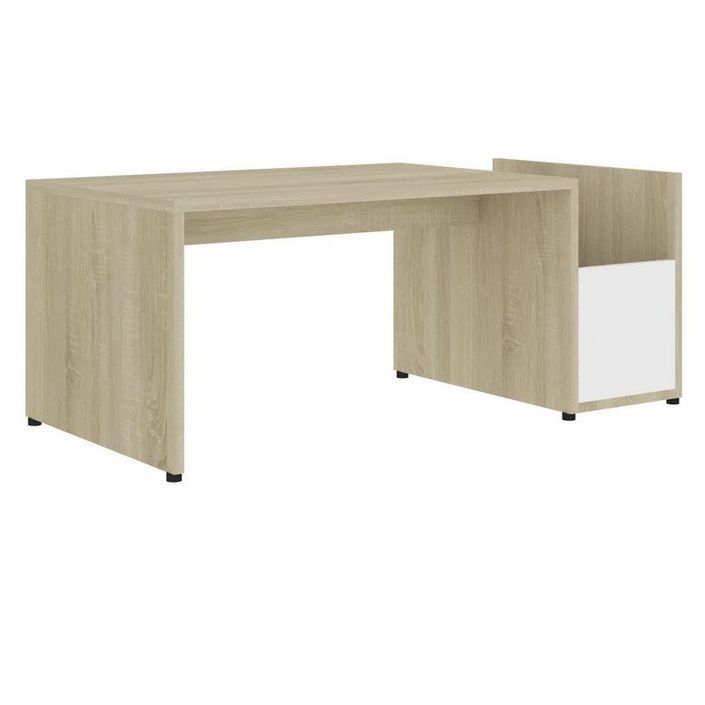 Table basse bois chêne sonoma et blanc Tessia 90 cm - Photo n°1