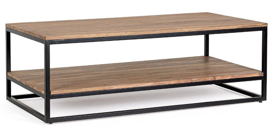 Table basse bois clair de Sheesham et acier noir Klazik 118 cm - Photo n°2