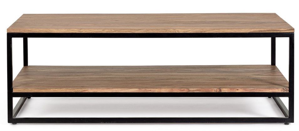 Table basse bois clair de Sheesham et acier noir Klazik 118 cm - Photo n°1