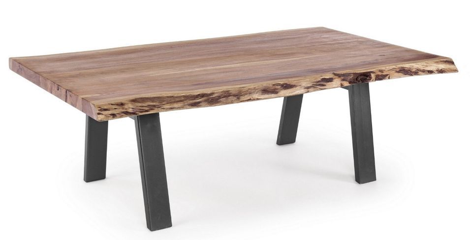 Table basse bois d'acacia et pieds acier gris Denia 115 cm - Photo n°1