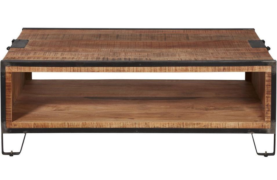 Table basse bois manguier marron et pieds métal noir Engal 125 cm - Photo n°1
