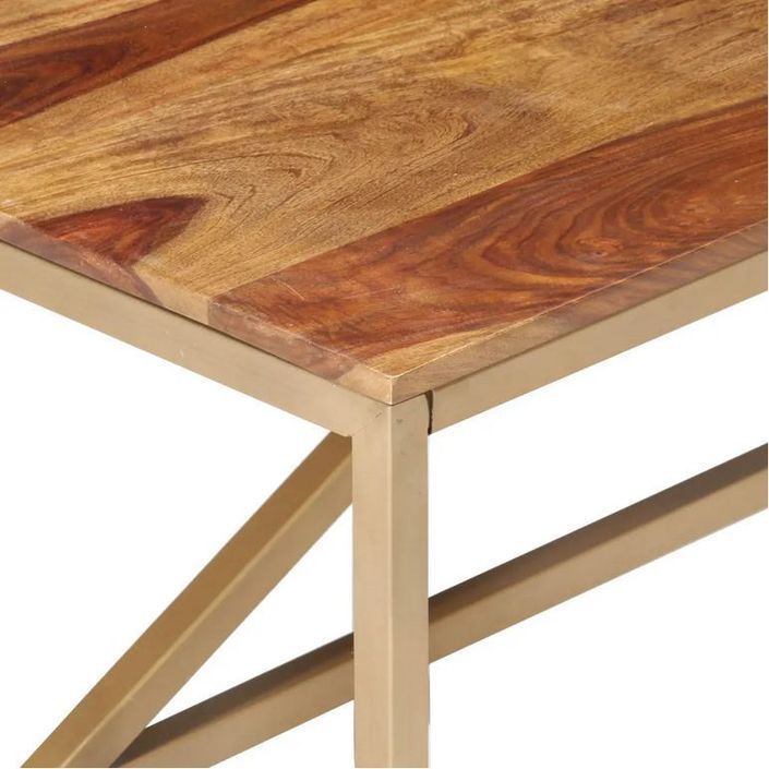 Table basse bois massif clair et pieds métal doré Antem 60 cm - Photo n°5