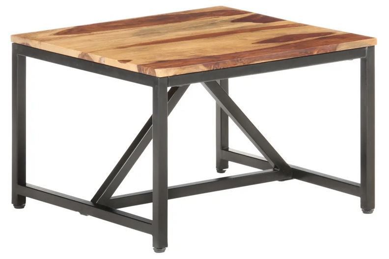 Table basse bois massif clair et pieds métal noir Antem 60 cm - Photo n°1