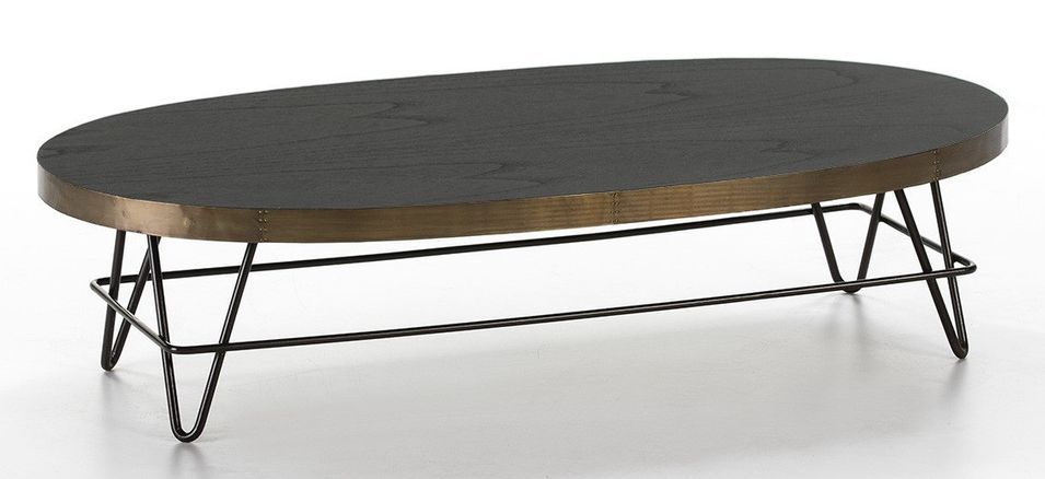 Table basse bois massif et doré pieds métal noir 120 cm - Photo n°1