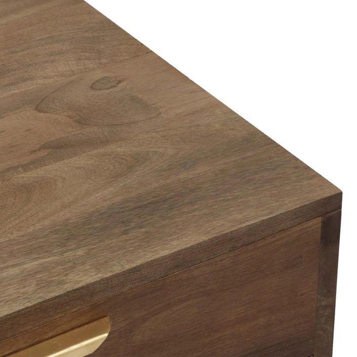 Table basse bois massif foncé et métal doré Orlène 110 cm - Photo n°6