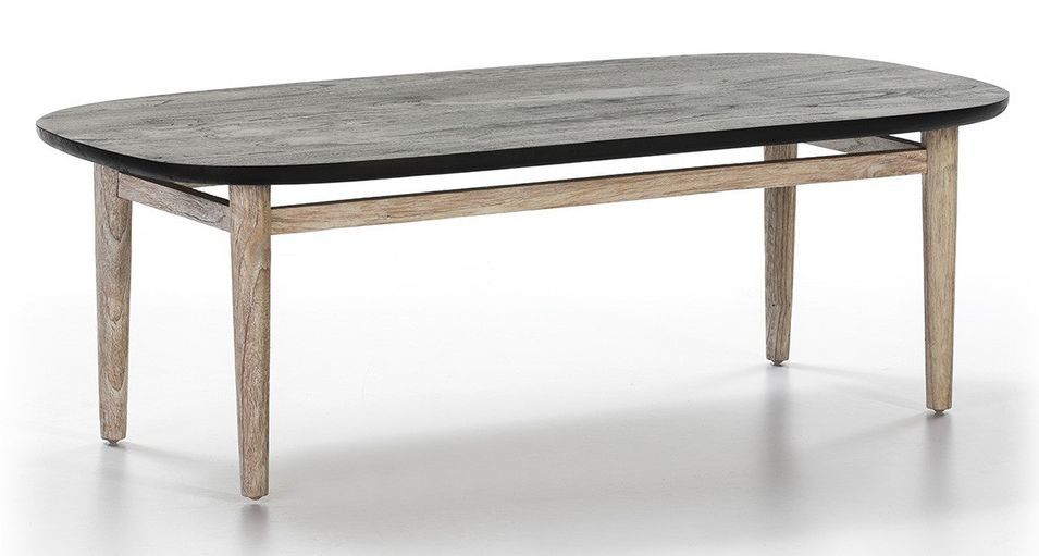 Table basse bois massif noir mat et blanc 120 cm - Photo n°1