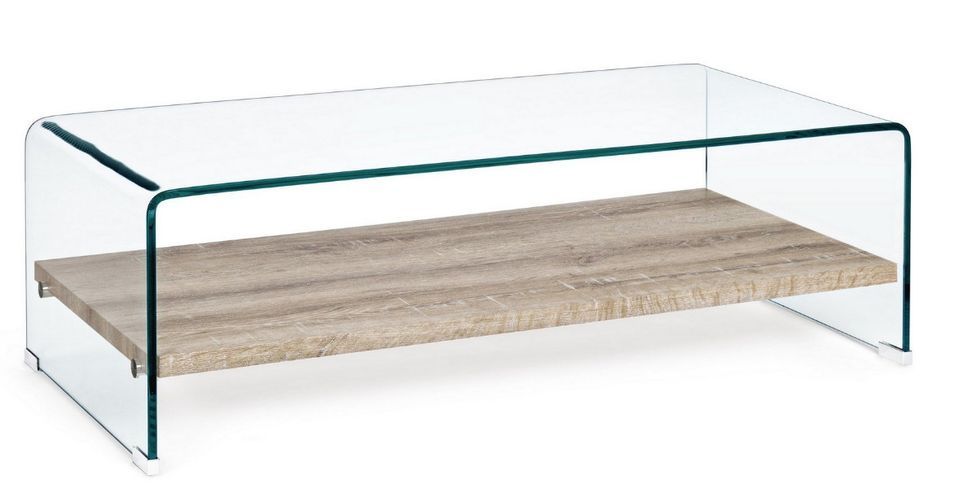 Table basse bois naturel et verre trempé Anya 110 cm - Photo n°1