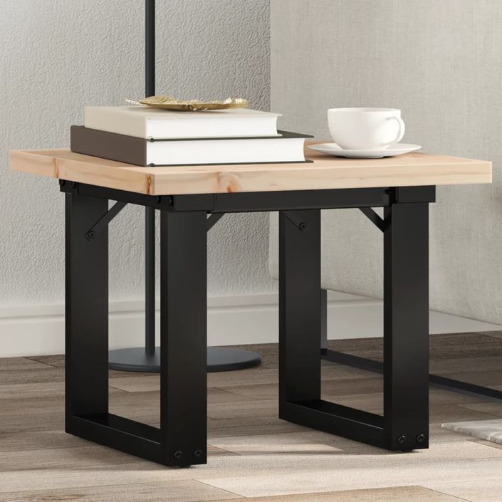 Table basse cadre en O 40x40x35,5cm bois de pin massif et fonte - Photo n°1