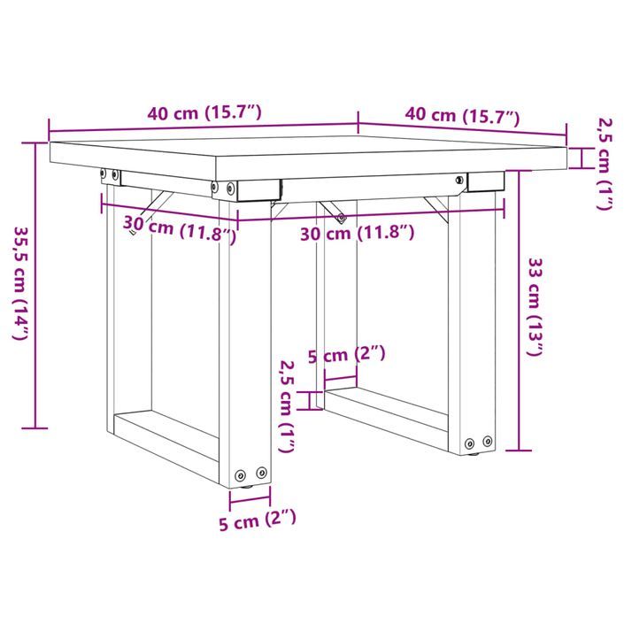 Table basse cadre en O 40x40x35,5cm bois de pin massif et fonte - Photo n°10