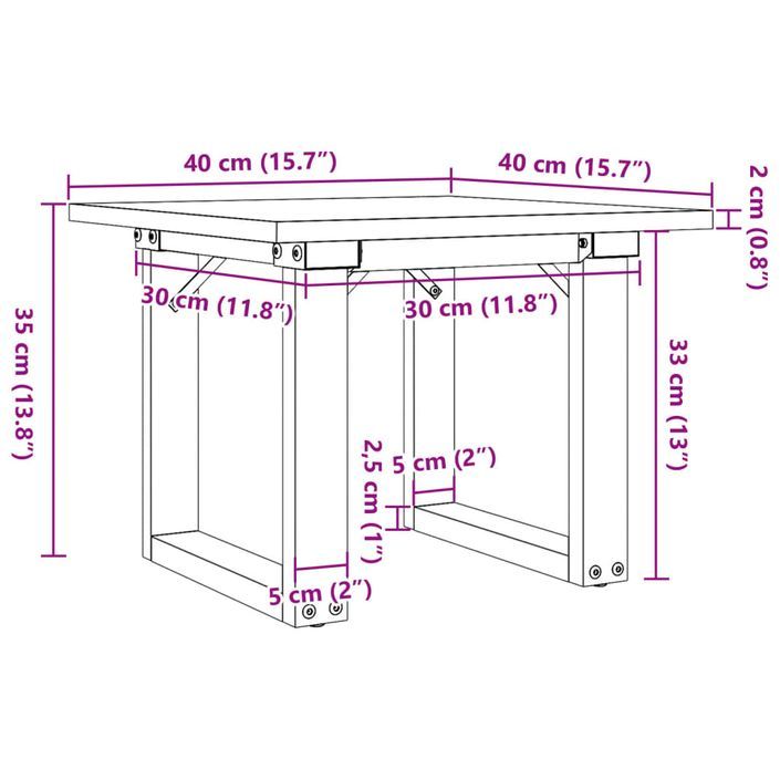 Table basse cadre en O 40x40x35 cm bois de pin massif et fonte - Photo n°10