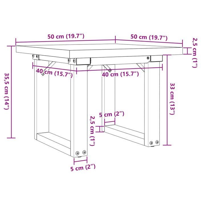 Table basse cadre en O 50x50x35,5cm bois de pin massif et fonte - Photo n°10