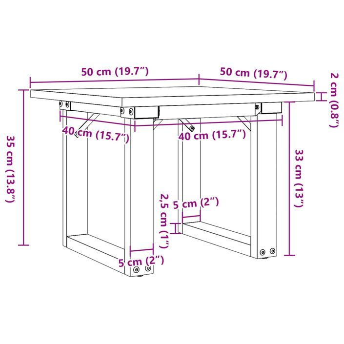 Table basse cadre en O 50x50x35 cm bois de pin massif et fonte - Photo n°10