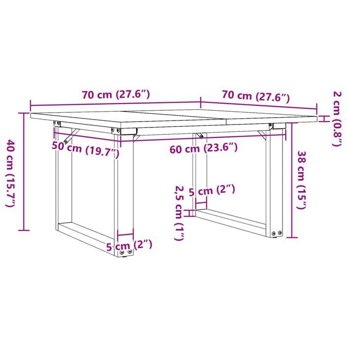 Table basse cadre en O 70x70x40 cm bois de pin massif et fonte - Photo n°10