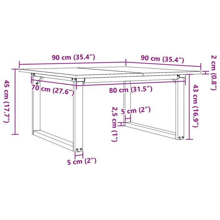 Table basse cadre en O 90x90x45 cm bois de pin massif et fonte - Photo n°10