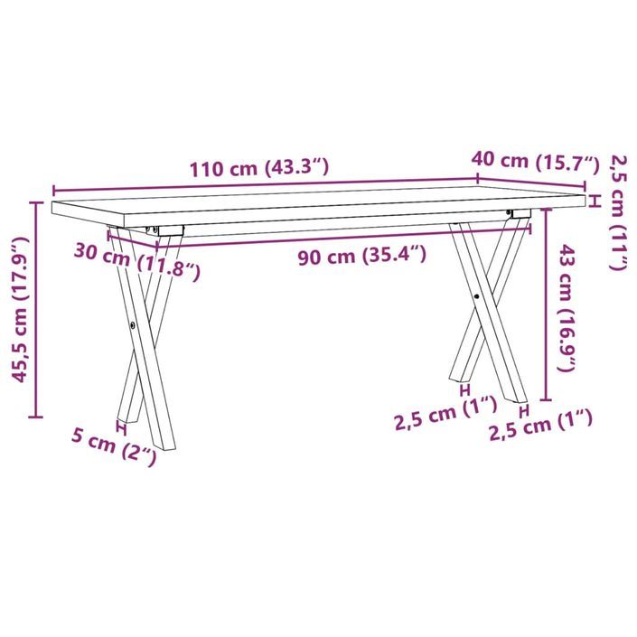 Table basse cadre en X 110x40x45,5 cm bois de pin massif fonte - Photo n°10