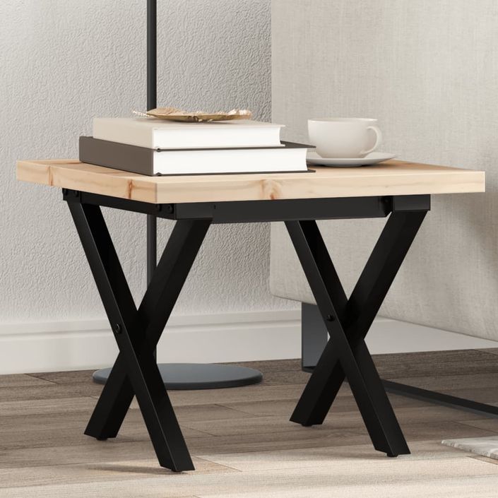 Table basse cadre en X 40x40x35,5cm bois de pin massif et fonte - Photo n°1