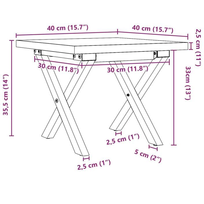 Table basse cadre en X 40x40x35,5cm bois de pin massif et fonte - Photo n°10