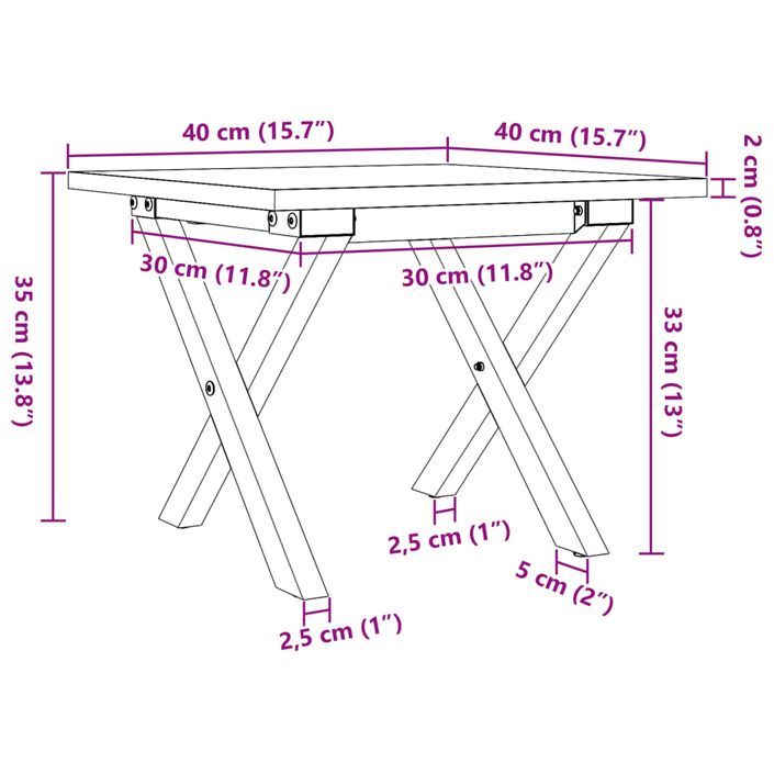 Table basse cadre en X 40x40x35 cm bois de pin massif et fonte - Photo n°10