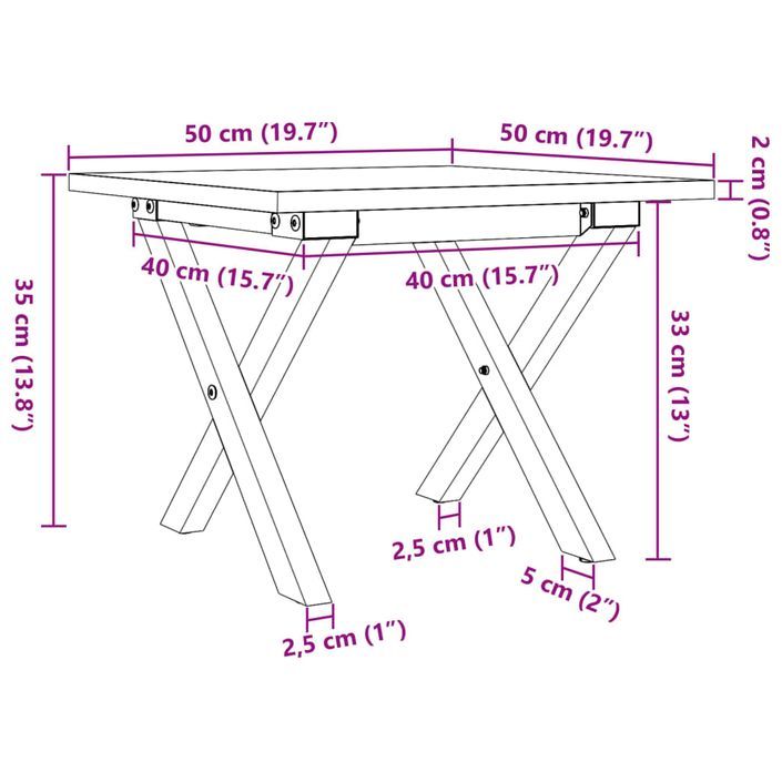 Table basse cadre en X 50x50x35 cm bois de pin massif et fonte - Photo n°10