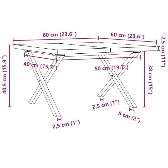 Table basse cadre en X 60x60x40,5cm bois de pin massif et fonte - Photo n°10