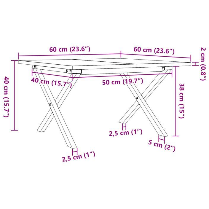 Table basse cadre en X 60x60x40 cm bois de pin massif et fonte - Photo n°10