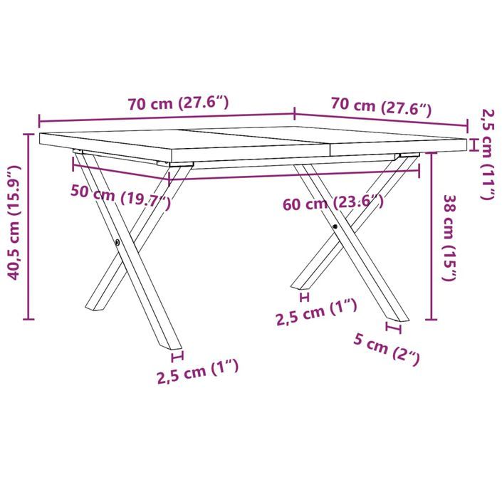 Table basse cadre en X 70x70x40,5cm bois de pin massif et fonte - Photo n°10