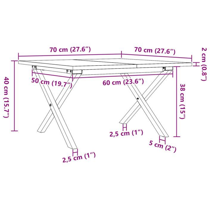 Table basse cadre en X 70x70x40 cm bois de pin massif et fonte - Photo n°10