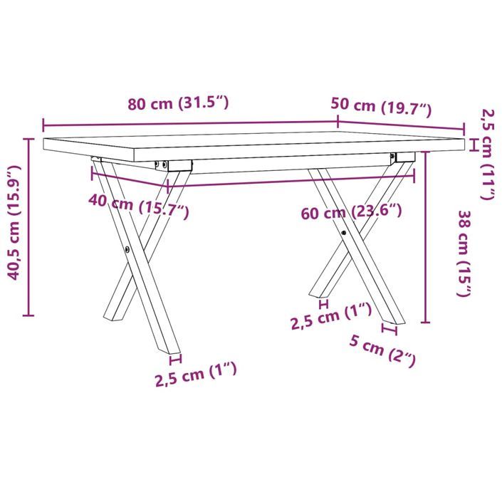 Table basse cadre en X 80x50x40,5cm bois de pin massif et fonte - Photo n°10