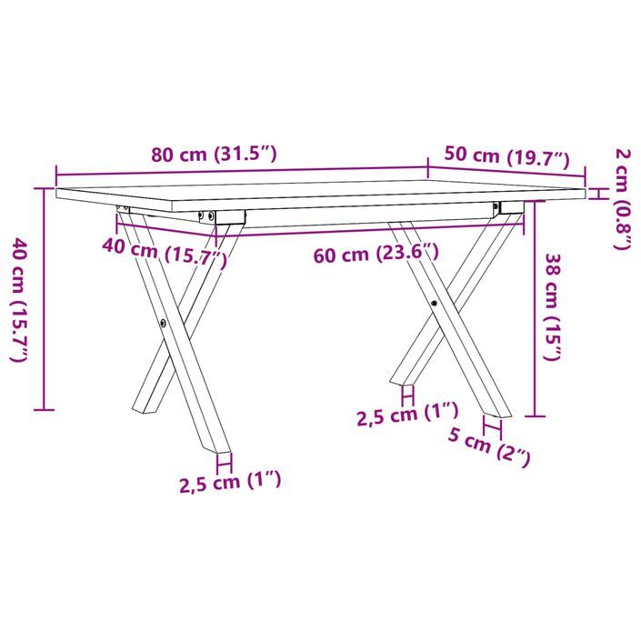 Table basse cadre en X 80x50x40 cm bois de pin massif et fonte - Photo n°10