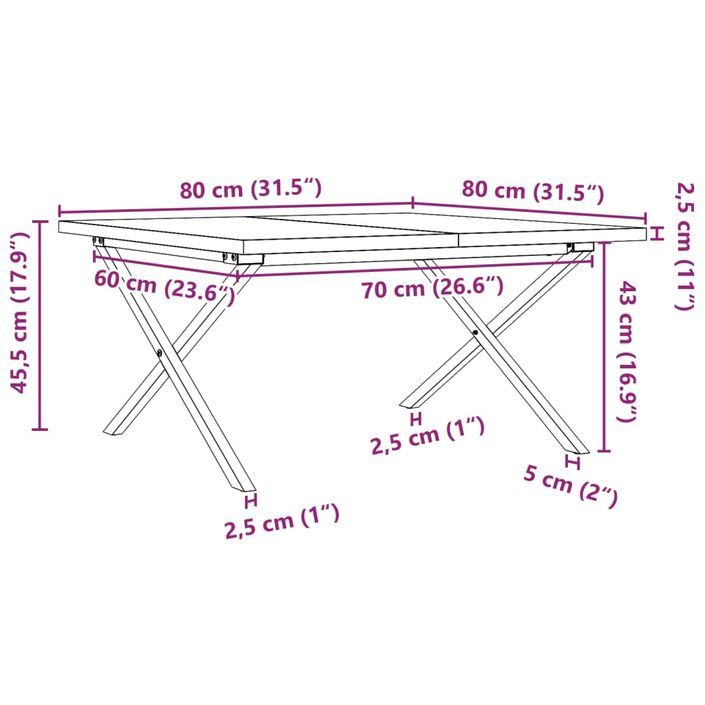 Table basse cadre en X 80x80x45,5cm bois de pin massif et fonte - Photo n°10