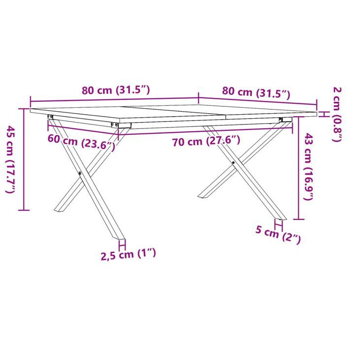 Table basse cadre en X 80x80x45 cm bois de pin massif et fonte - Photo n°10