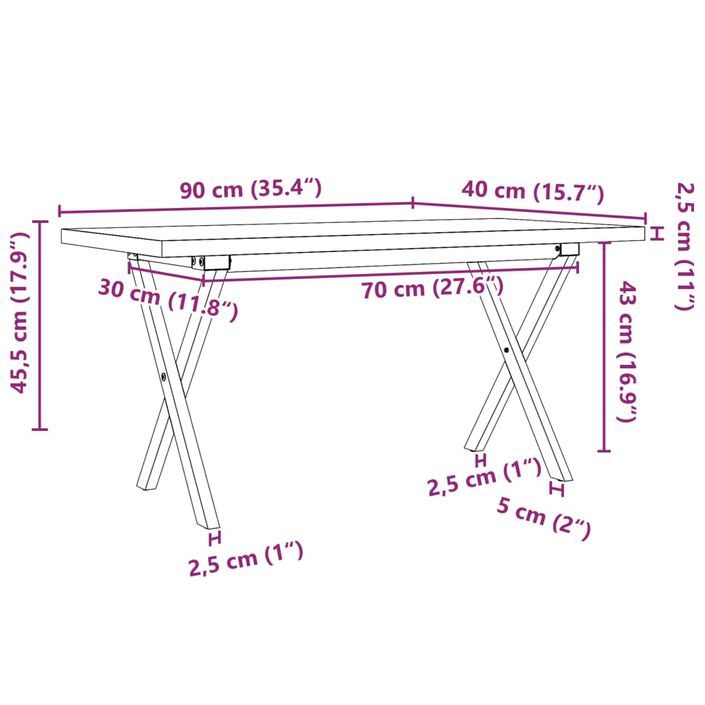 Table basse cadre en X 90x40x45,5cm bois de pin massif et fonte - Photo n°10