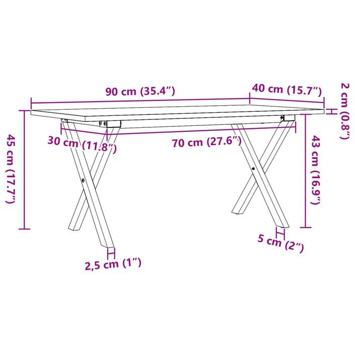 Table basse cadre en X 90x40x45 cm bois de pin massif et fonte - Photo n°10